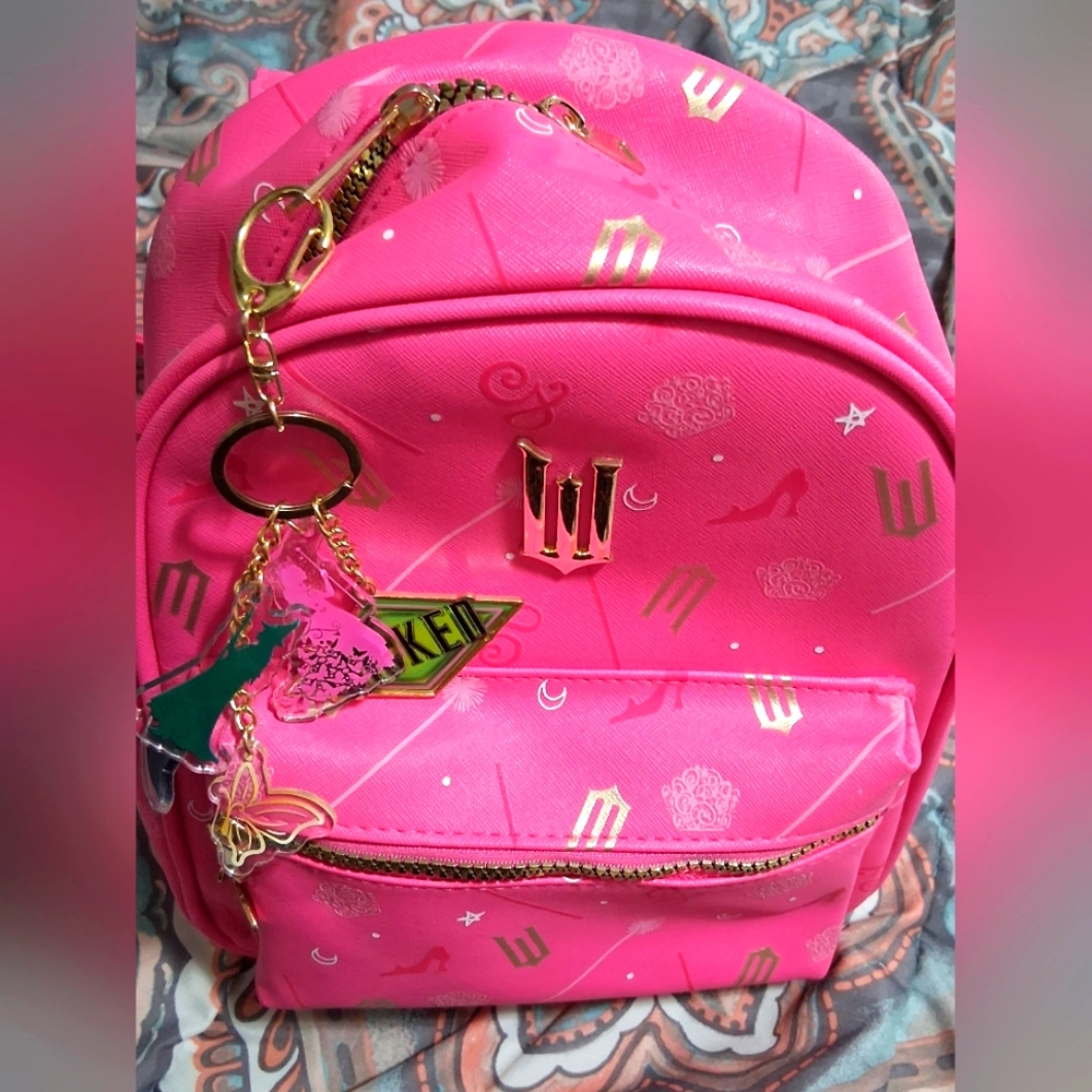WICKED Claire's Pink Backpack with Gold Accents Includes Two Keychains